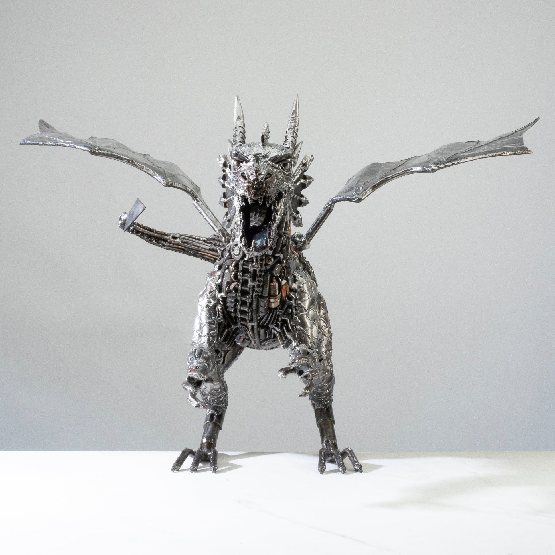 Dragon metal sculpture side view