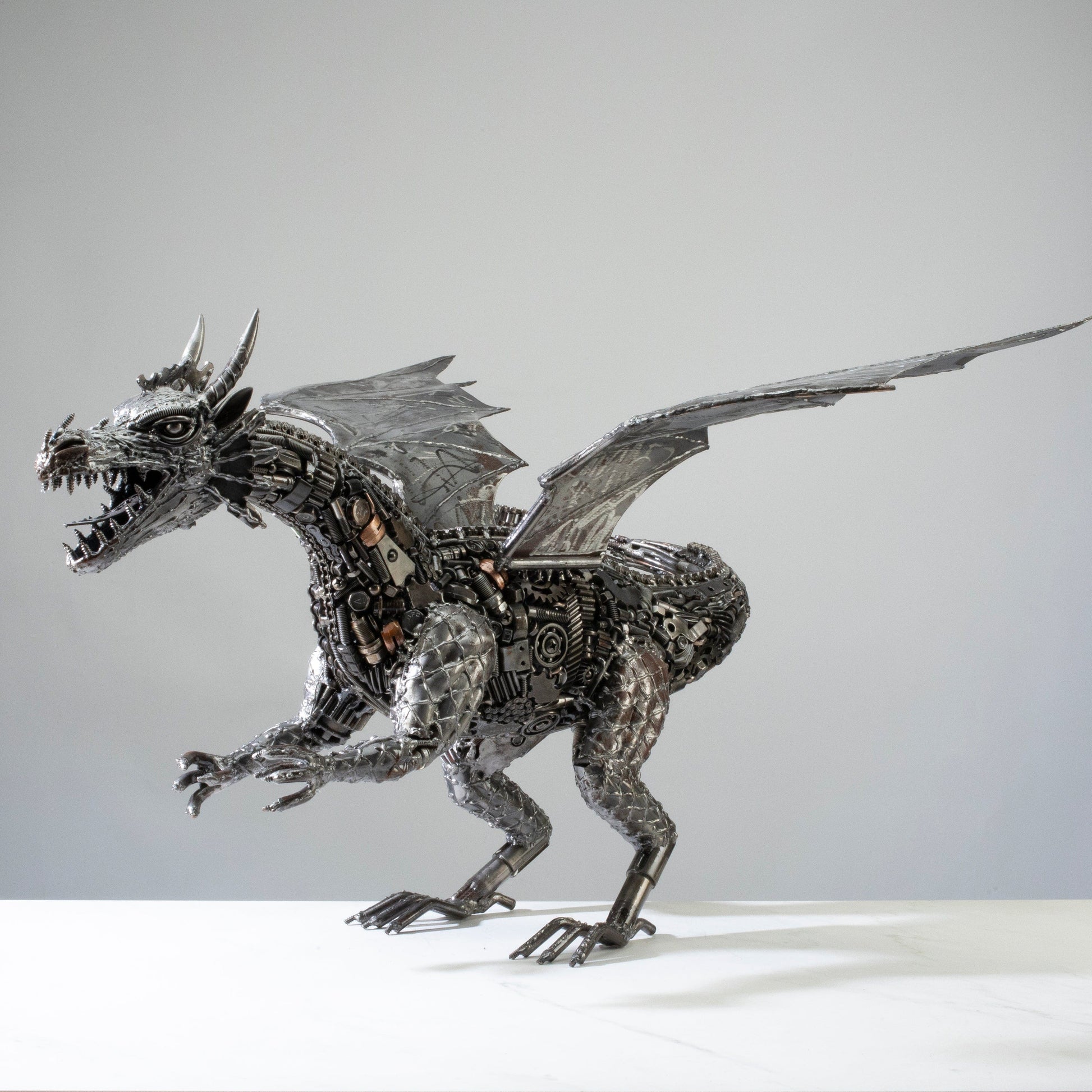 30 inch dragon recycled metal sculpture — Vault 88