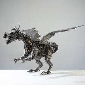 30" Dragon Recycled Metal Art Sculpture