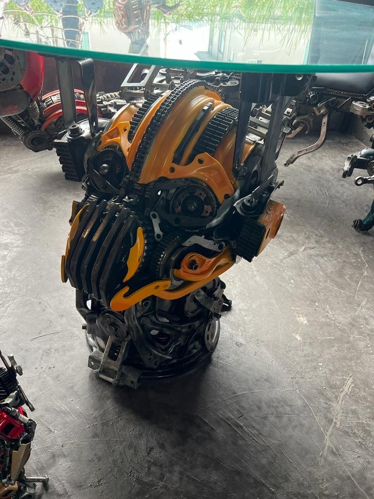 36 inch Bumblebee inspired recycled metal sculpture table edition S02 — Vault 88