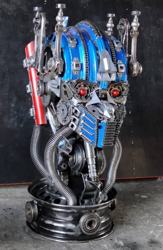 36 inch Optimus Prime inspired recycled metal sculpture table — Vault 88