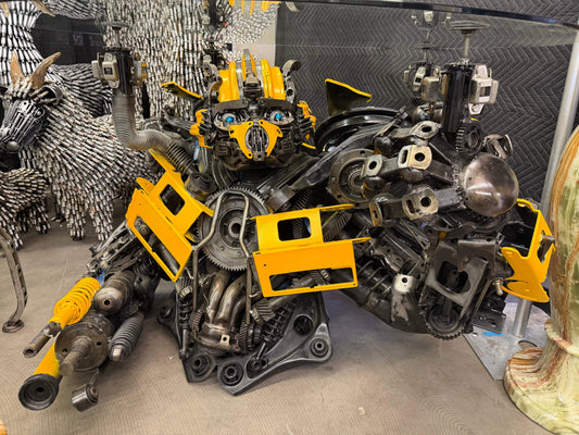 37 inch Bumblebee inspired recycled metal sculpture table — Vault 88