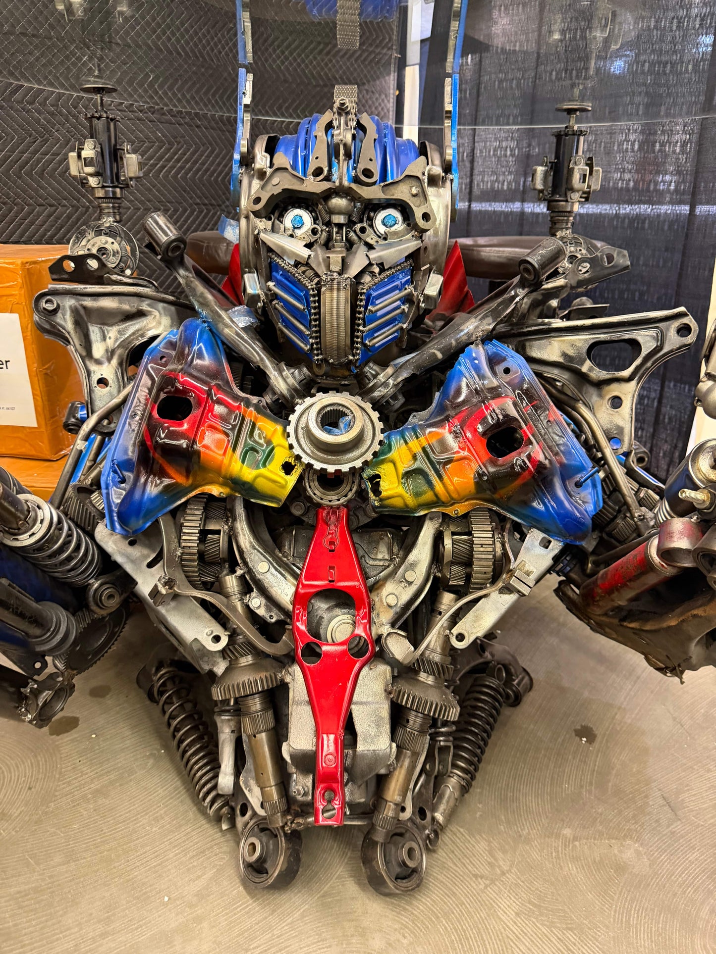 37 inch Optimus Prime inspired recycled metal sculpture table — Vault 88