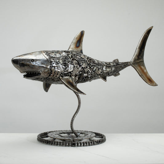 39 inch great white shark recycled metal sculpture — Vault 88