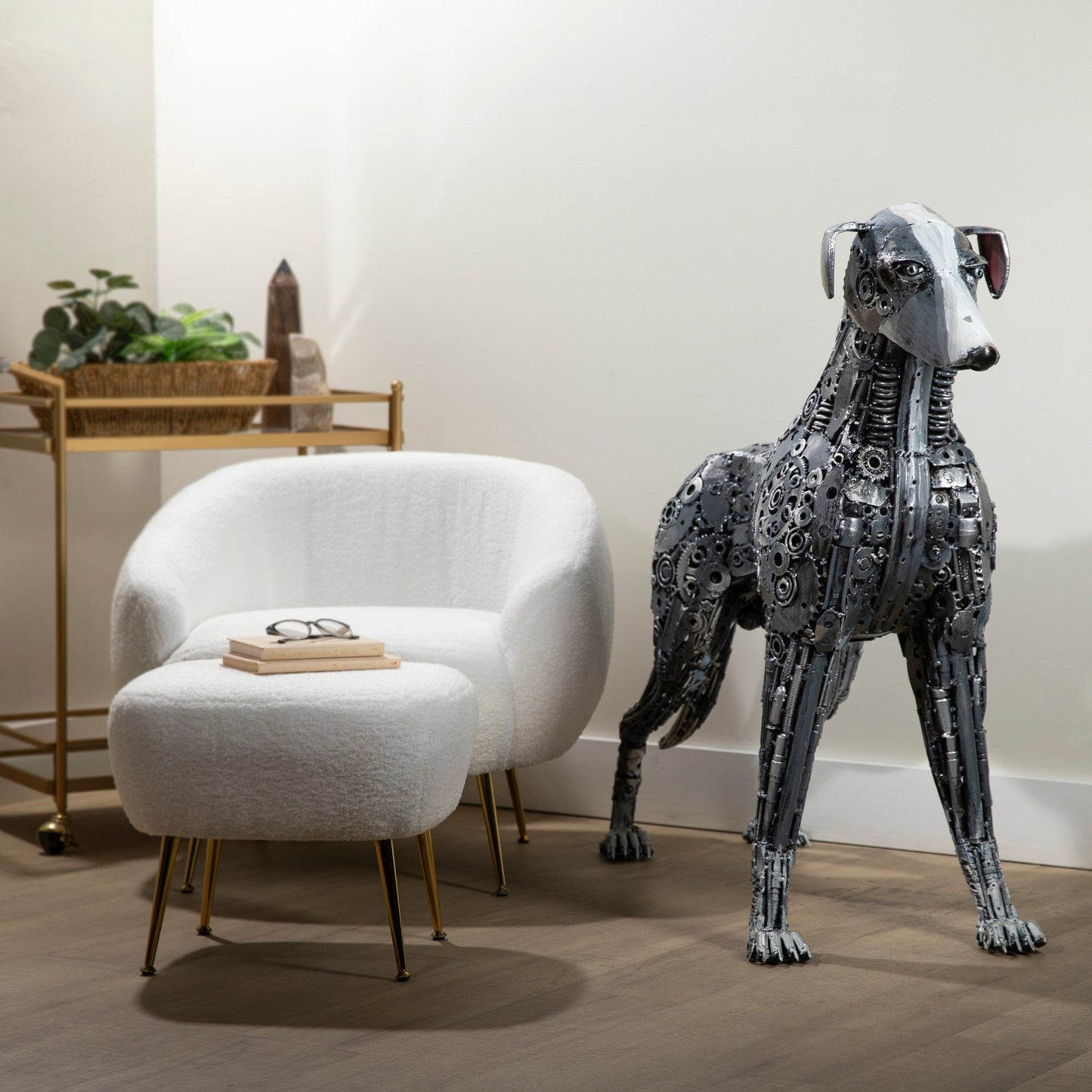 Greyhound metal sculpture side profile