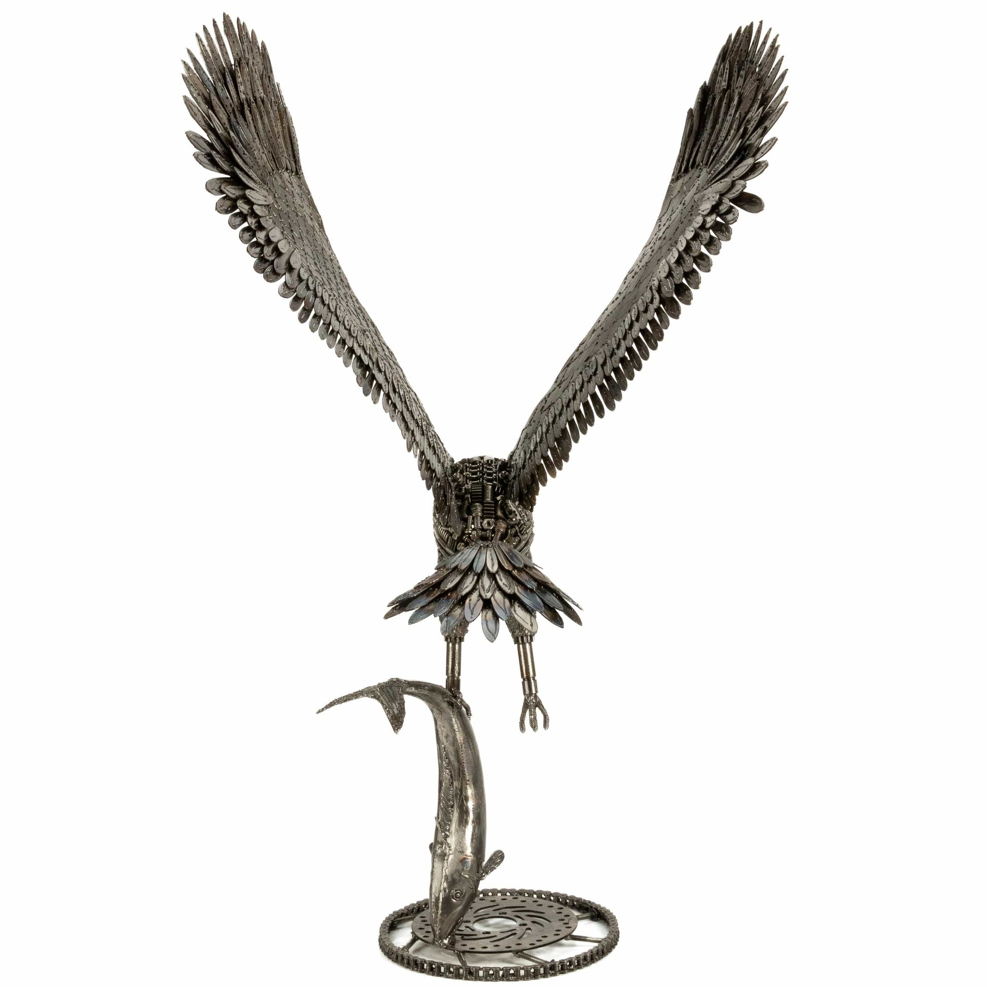 Eagle metal sculpture angle view