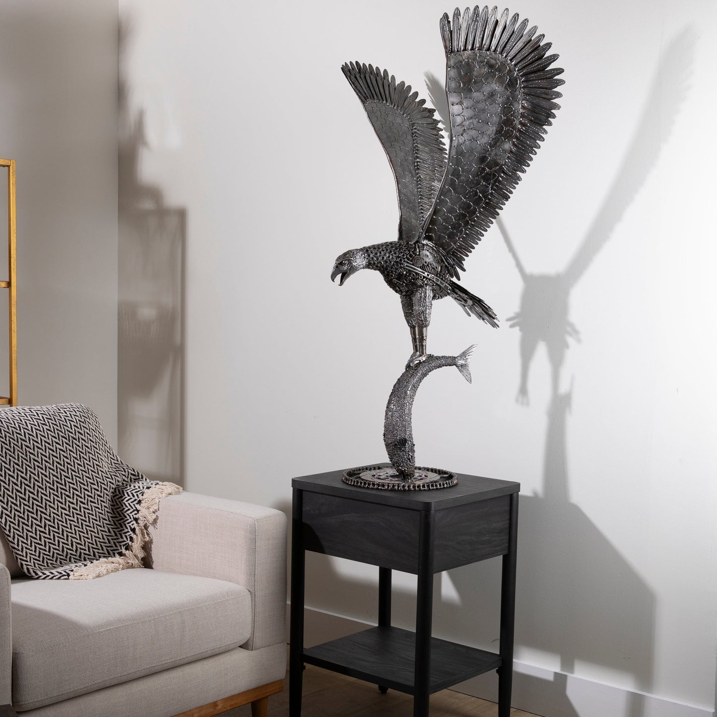 Eagle metal sculpture front view