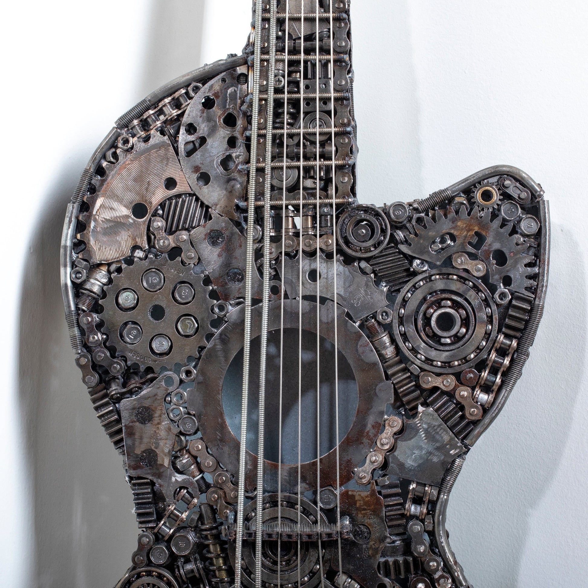 Guitar metal sculpture angle view