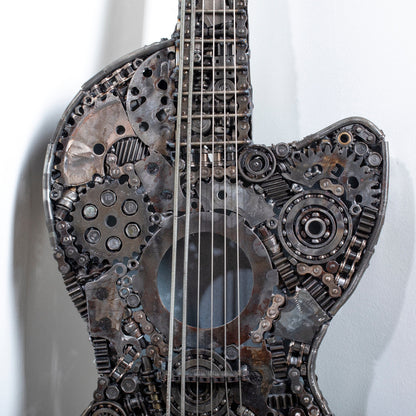 Guitar metal sculpture angle view