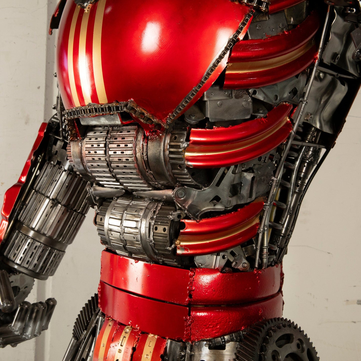 Iron Man sculpture leg detail