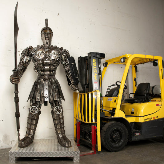 91 inch Spartan warrior recycled metal sculpture — Vault 88