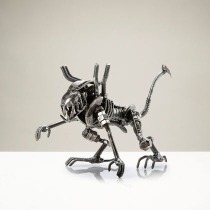 Alien Crouched Inspired Recycled Metal Sculpture