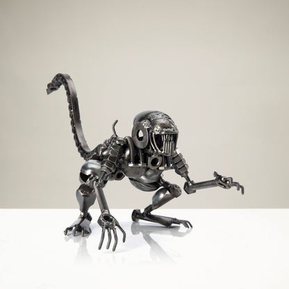 6.5 inch alien crouched recycled metal sculpture — Vault 88