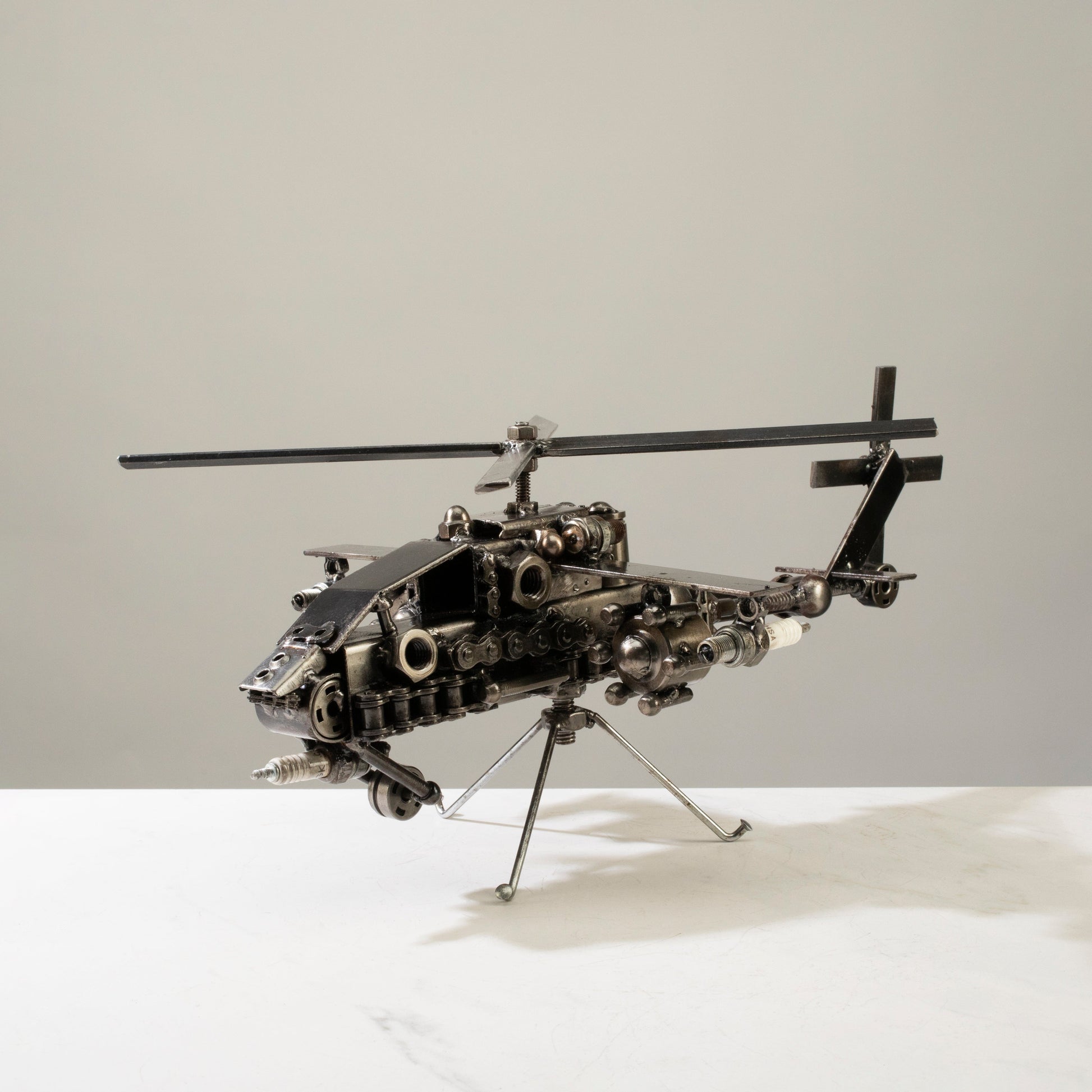 Apache helicopter sculpture angle view