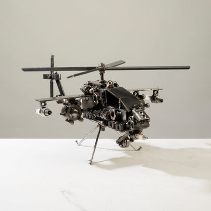 Apache helicopter recycled metal sculpture — Vault 88