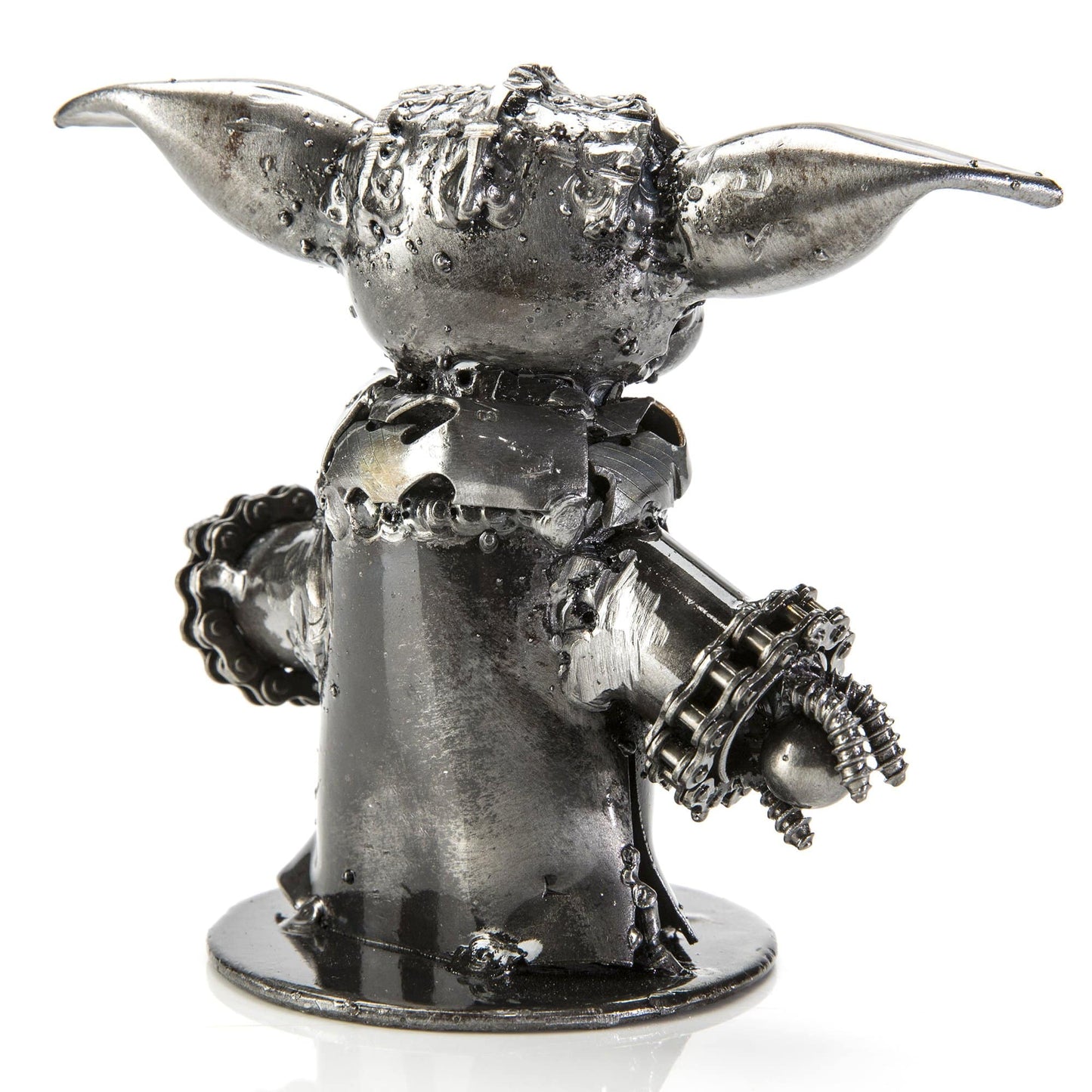 Baby Yoda metal sculpture angle view