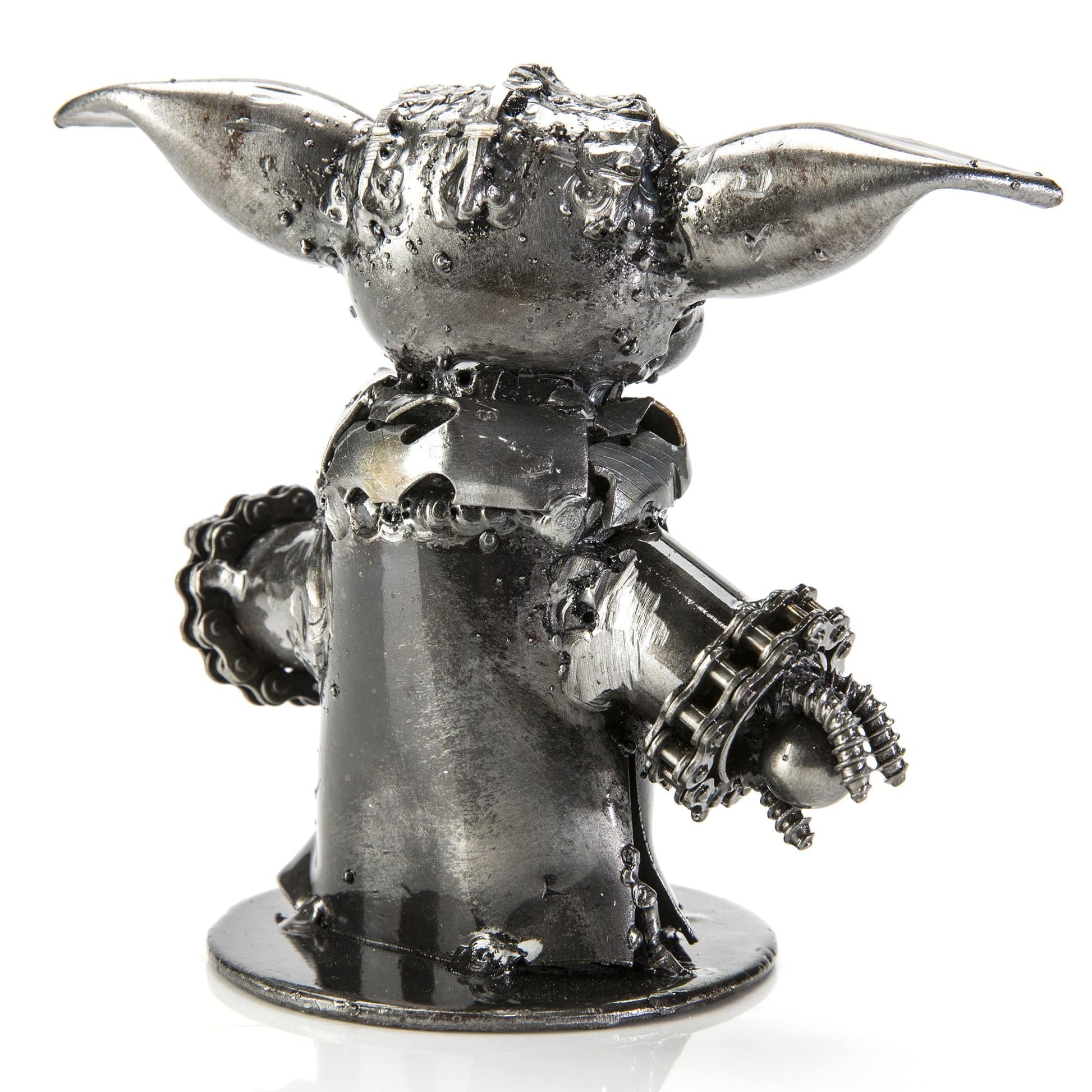 Baby Yoda metal sculpture angle view