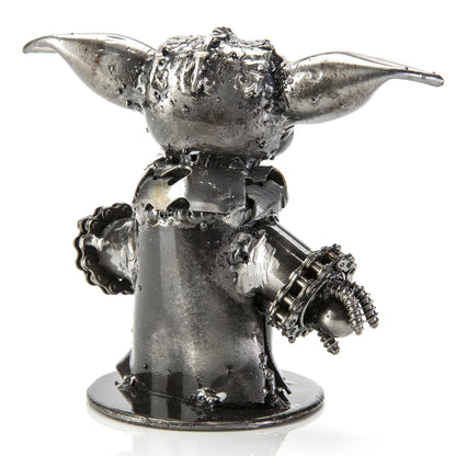 Baby Yoda metal sculpture angle view
