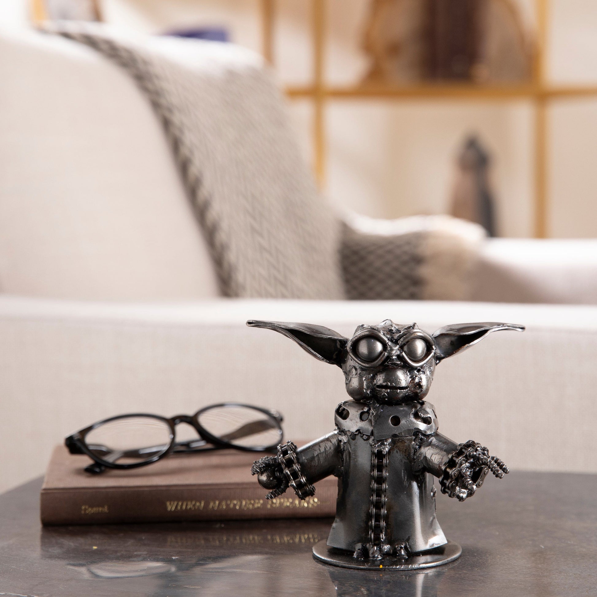 Baby Yoda metal sculpture front view