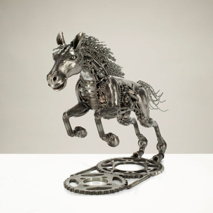 Running horse sculpture angle view