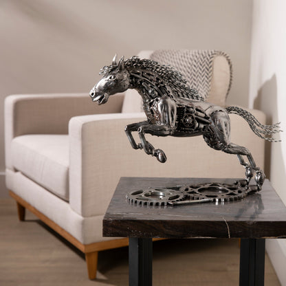 Running horse sculpture front view