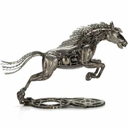 Running horse sculpture side view