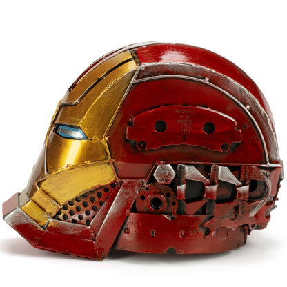 Iron Man head sculpture angle view