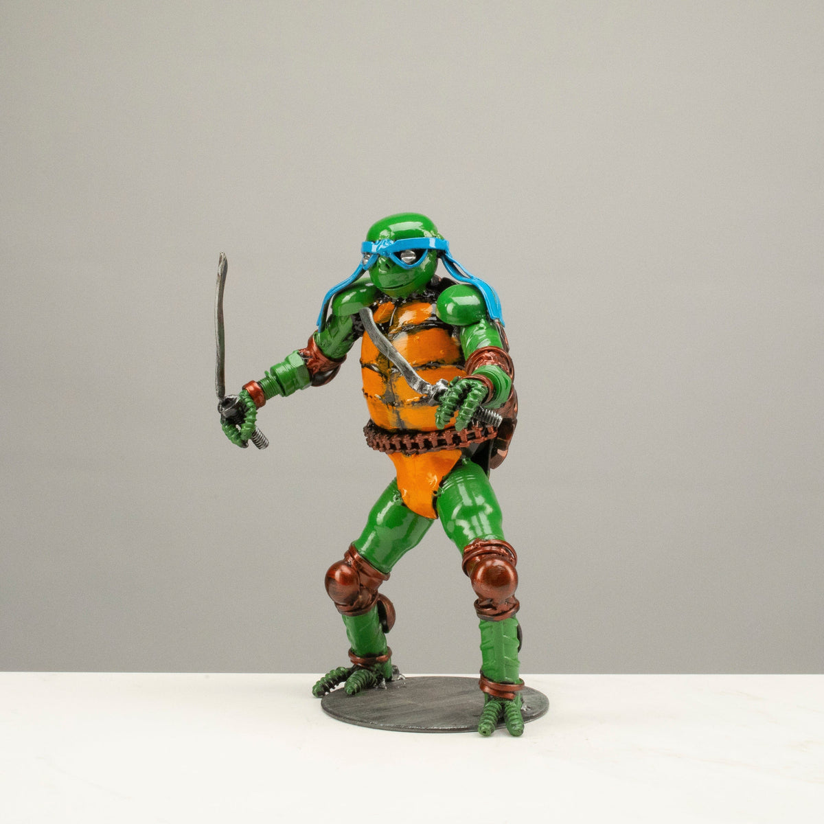 9.5" Leonardo Ninja Turtle Inspired Recycled Metal Sculpture — Vault 88
