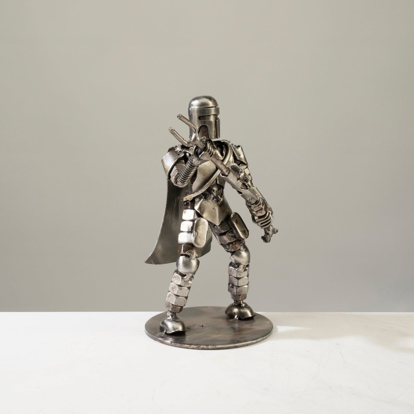 Mandalorian metal sculpture angle view