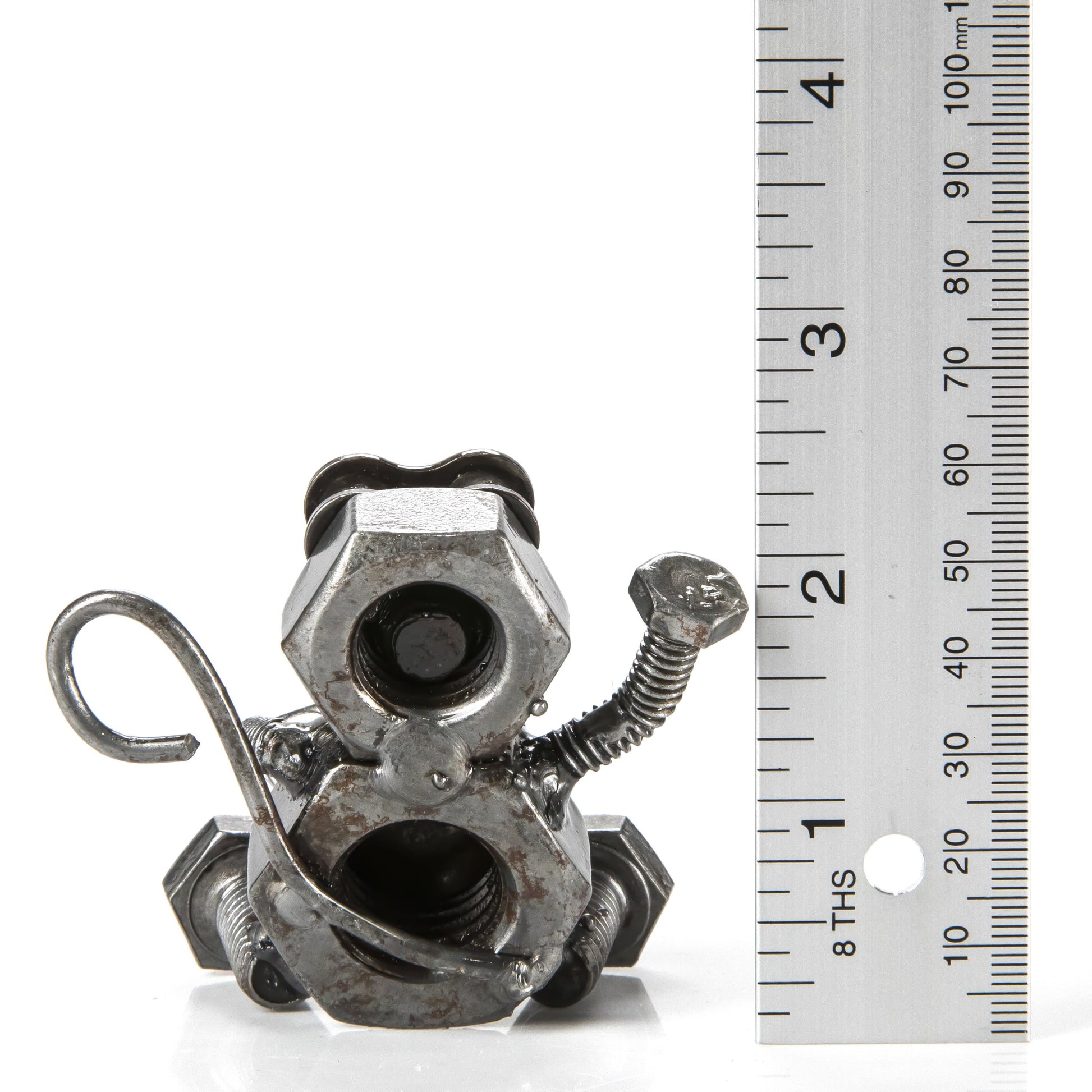 Monkey metal sculpture angle view