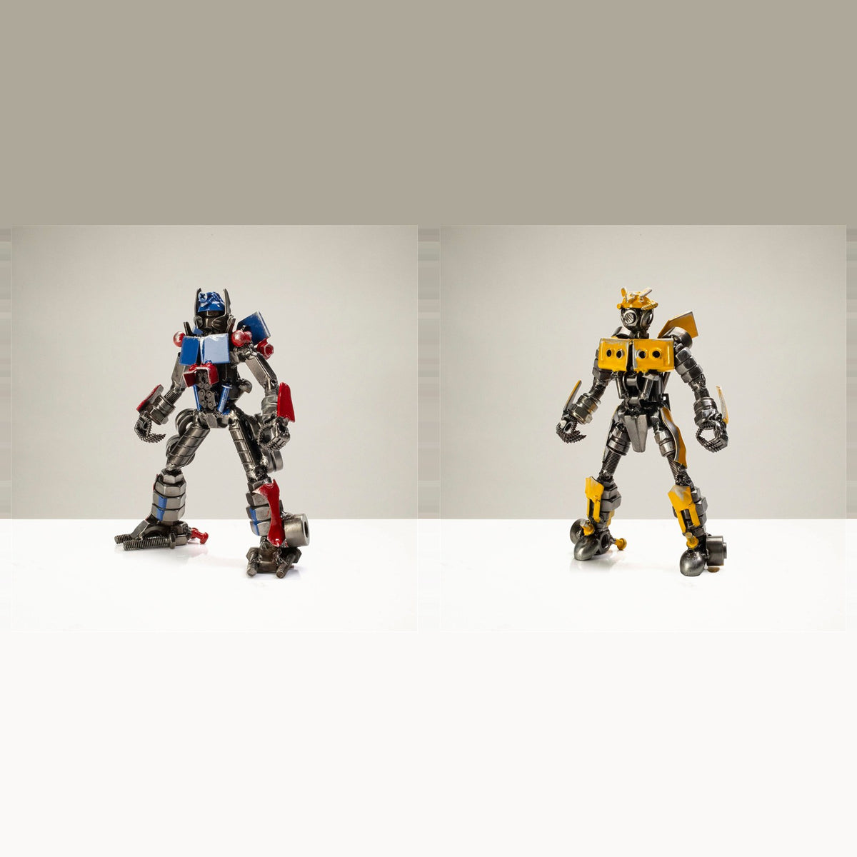Optimus Prime and Bumblebee inspired 7-inch recycled metal sculptures — Power Duo bundle — Vault 88