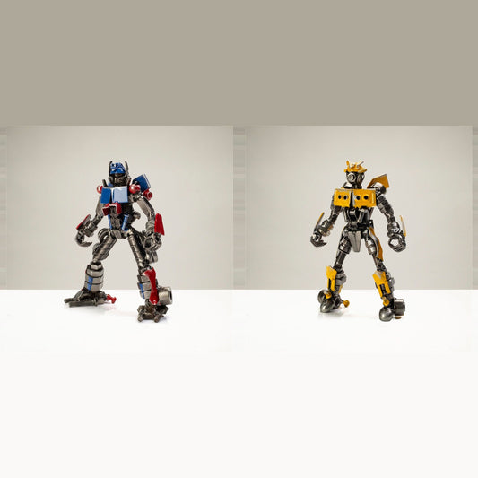 Optimus Prime and Bumblebee inspired 7-inch recycled metal sculptures — Power Duo bundle — Vault 88