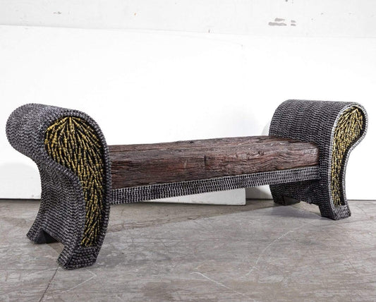 Petrified wood chain bench with recycled metal — Vault 88