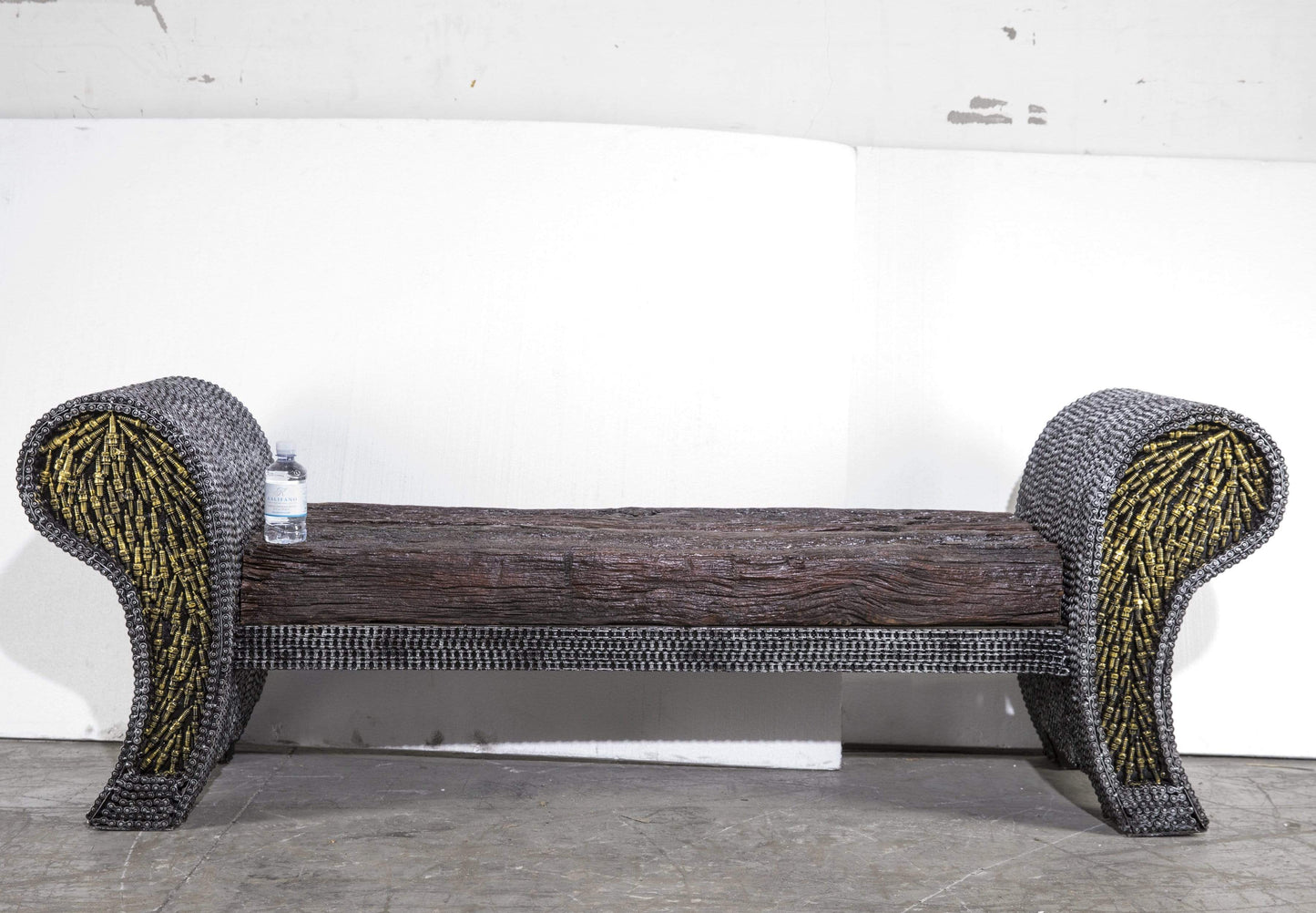 Petrified wood bench side view