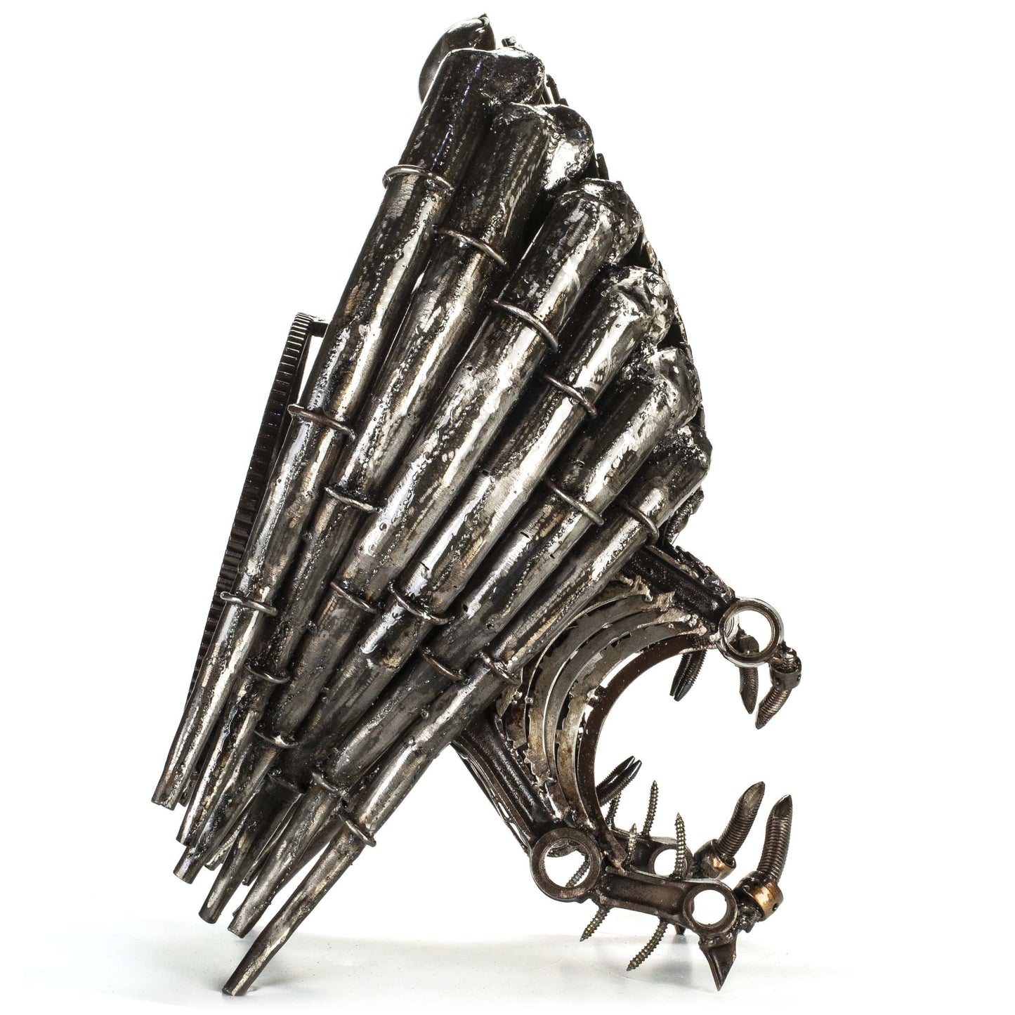 Predator head sculpture angle view