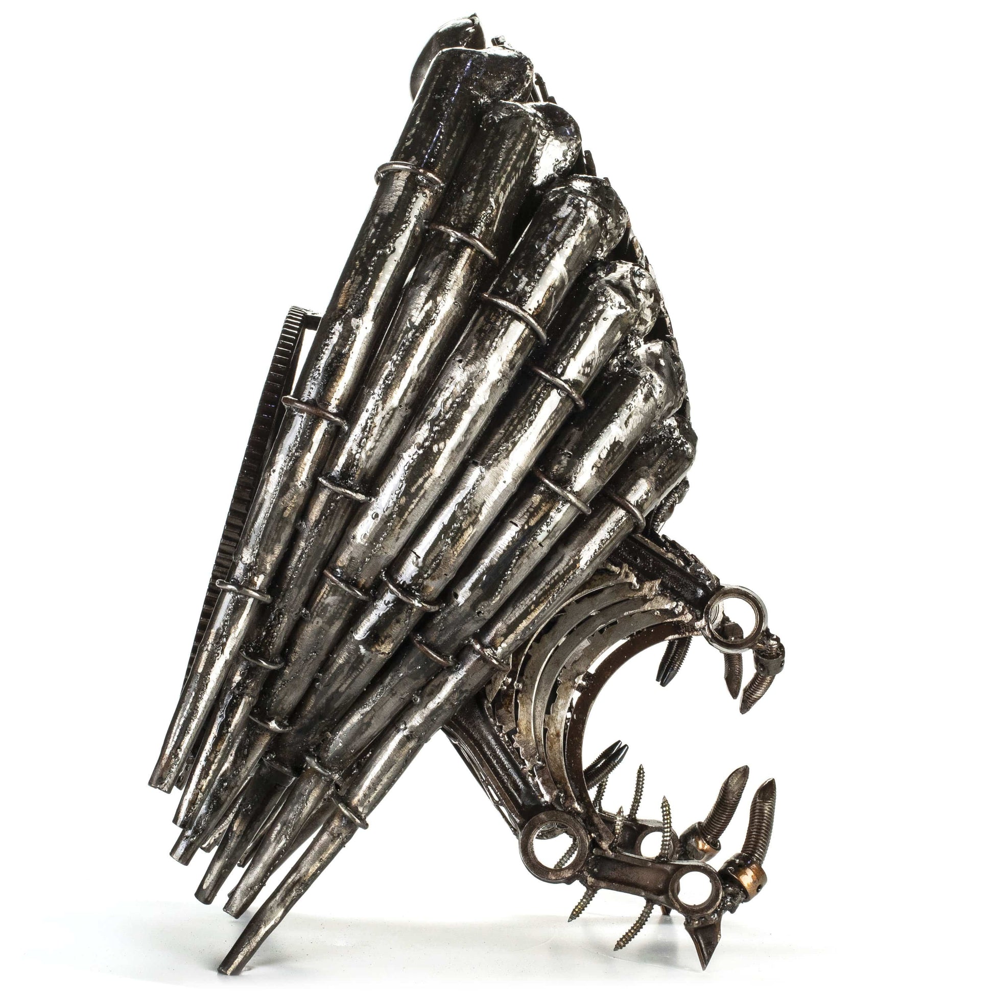 Predator head sculpture angle view