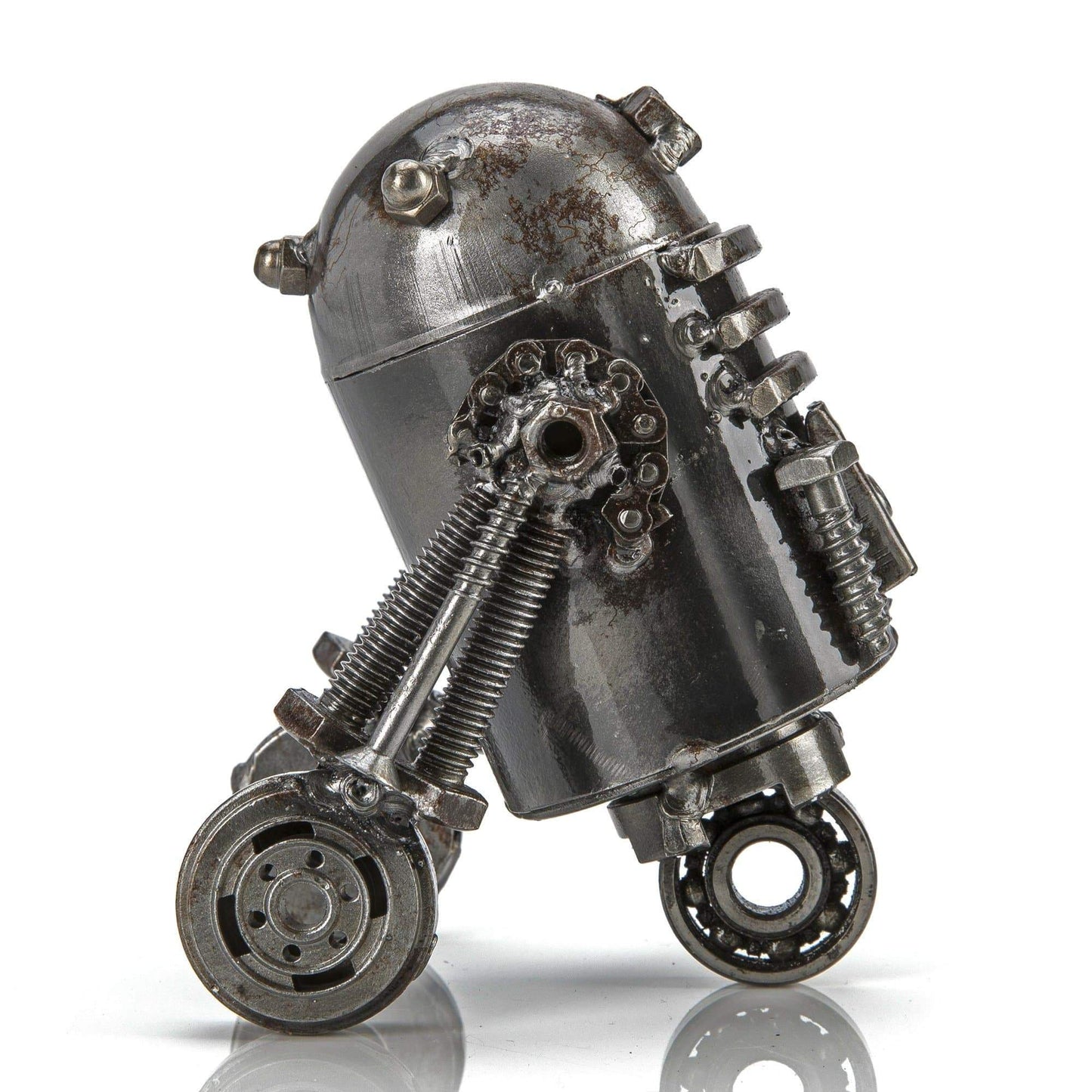 R2D2 metal sculpture side view