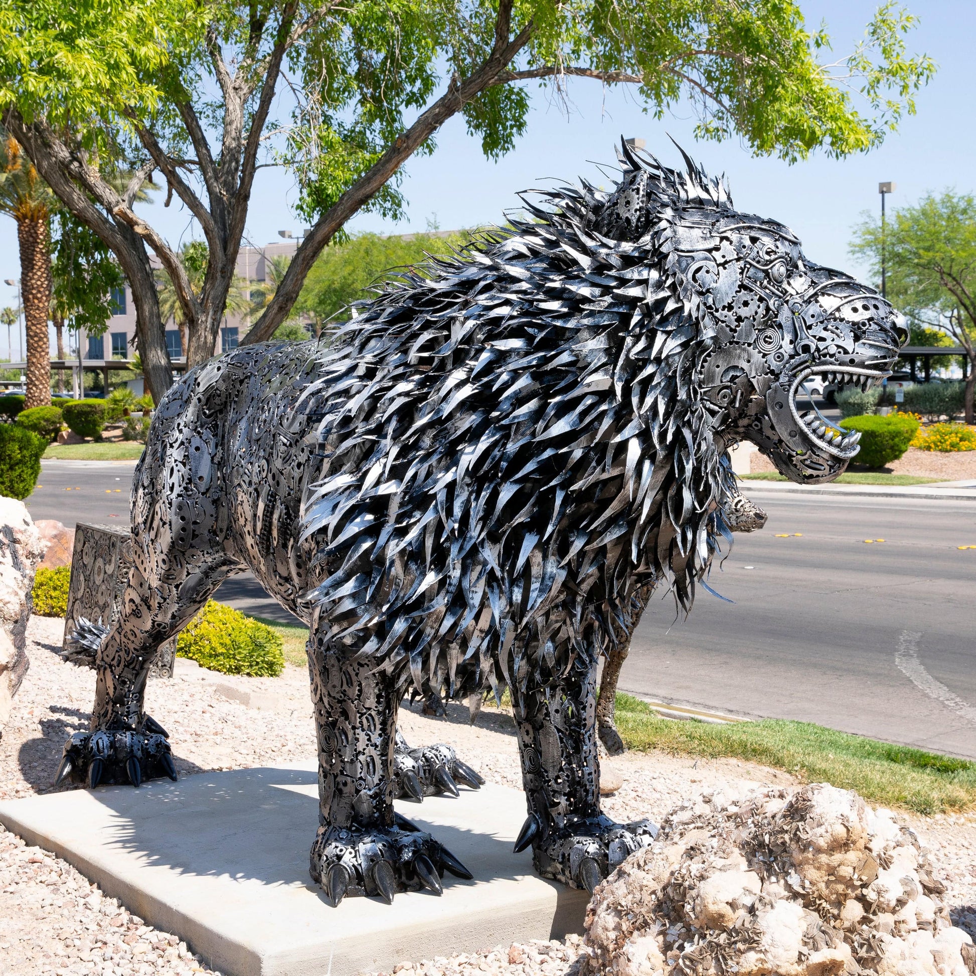 Roaring Lion sculpture rear view