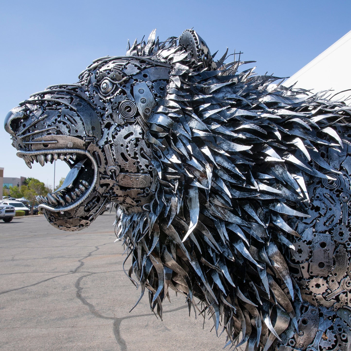 Roaring Lion sculpture in showroom