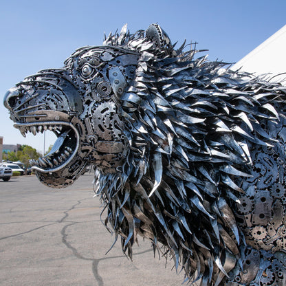 Roaring Lion sculpture in showroom