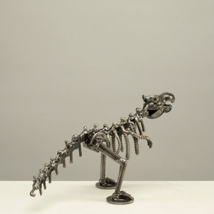 T-Rex metal sculpture side profile — Vault 88