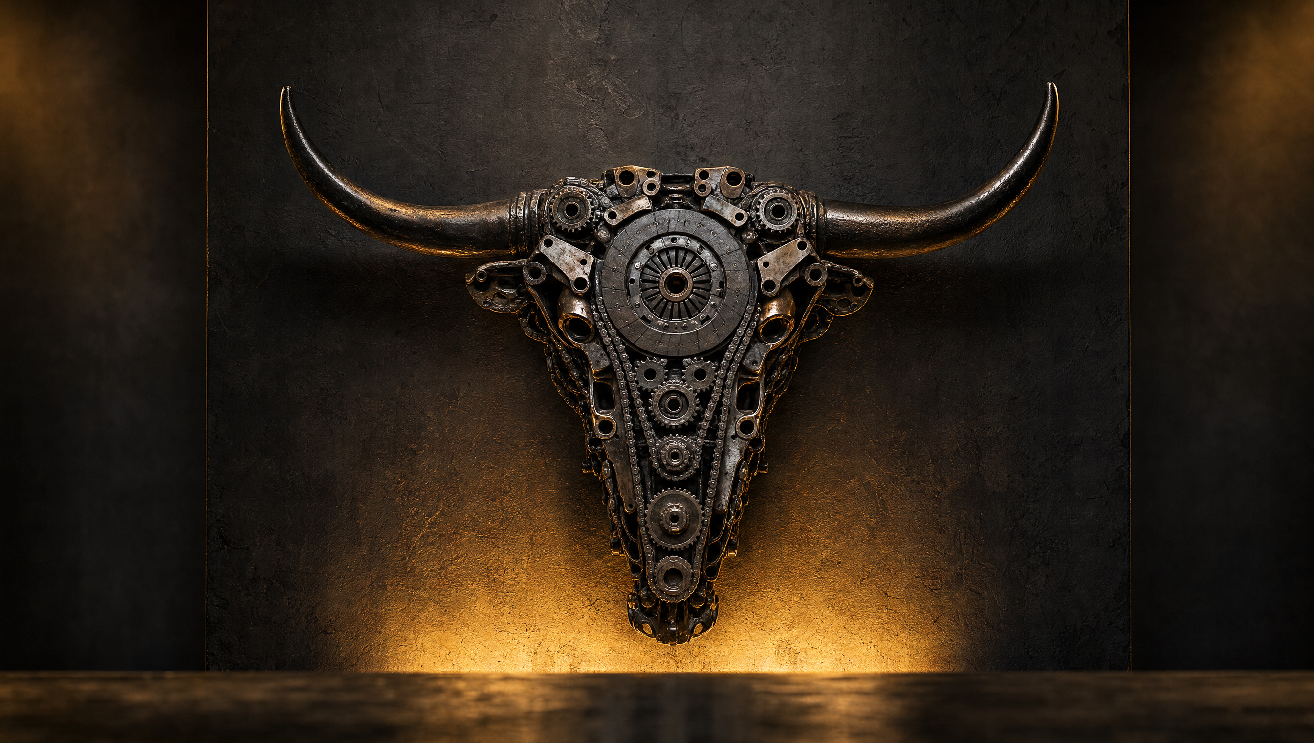 Contact Vault 88 — welcoming studio scene with a hand-welded sculpture centerpiece