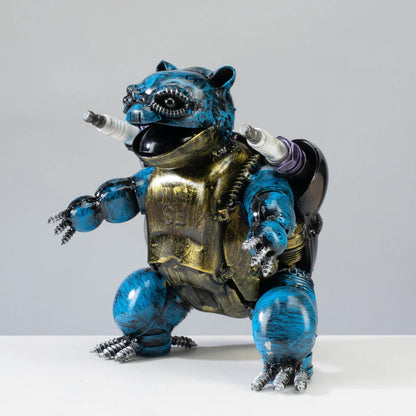 Blastoise Pokémon inspired recycled metal sculpture — front view — Vault 88